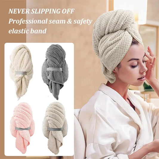Microfiber Hair Towel Extra Large Wrap Quick Dry Hair Towel Wrap With Elastic Band , Ultra Absorbent Soft Hair Towel Wrap Turban - M & M Global