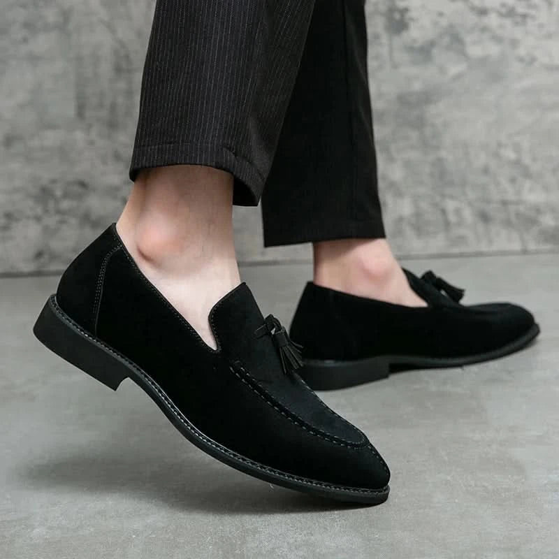 Men's Loafers Brand Suede Leather Shoes Vintage Slip-on Classic Casual Men Driving Shoes Wedding Male Dress Shoes Tassel pointed - M & M Global