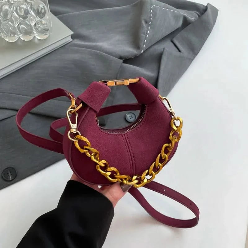 Mini Semicircle Saddle Crossbody Bag For Women Luxury Lemon Color Handbag Half Moon Bag Fashion Chain Lady Cross Body Bag - M & M Global