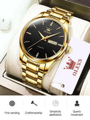 OLEVS Men Watches Waterproof Stainless Steel Quartz Male Wristwatch Gold Watch Fashion Luminous Luxury Calendar Business Clock - M & M Global