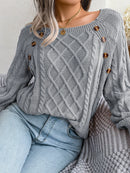 Women Casual Square Collar Buttons Long Sleeve Knitted Pullover Sweaters for Autumn Winter 2026