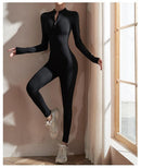 Womens Yoga Jumpsuits Long Sleeve Thin Slim Fit Stretch One Piece Playsuits Romper Sexy Fitness Female Basic Zipper Sportwears