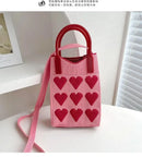 Korean Fashion Heart Knitted Mini Square Handbag for Women Small Mobile Phone Shoulder Bags Girls Cute Outdoor Crossbody Bags - M & M Global