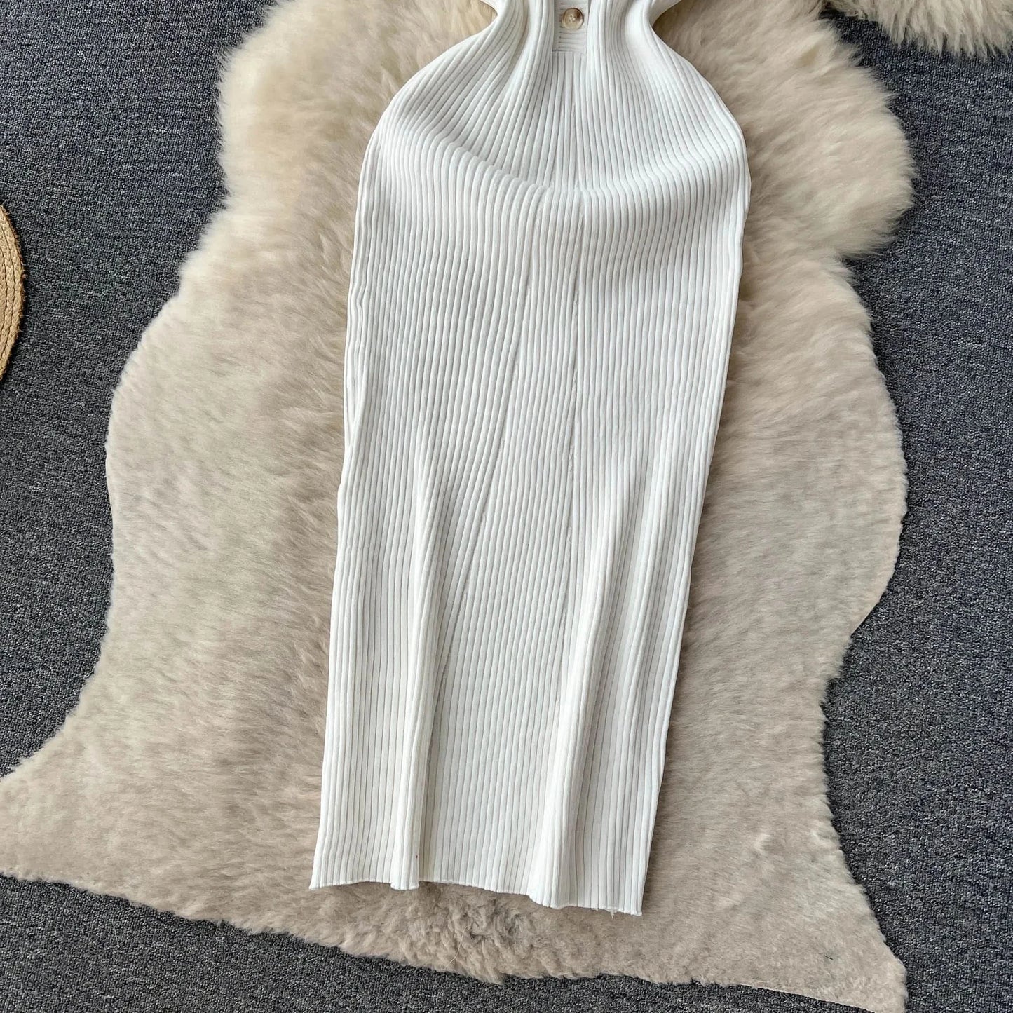 Summer Elastic Women Solid Knit Dress Summer Rose Red Retro Loose Sundress Sets 2024 bodycon Streetwear Sheer Beach Long Dress - M & M Global