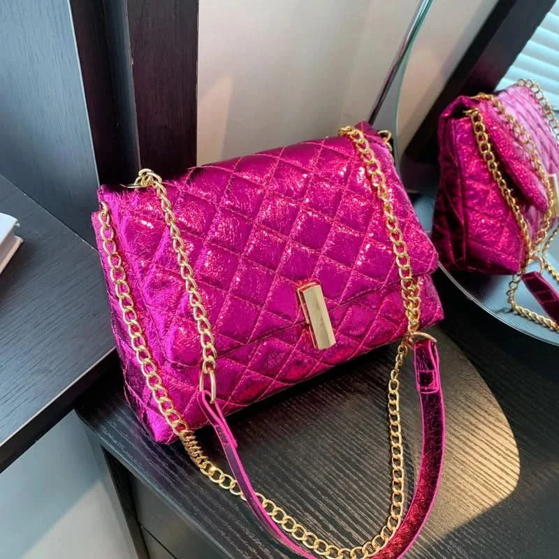 Luxury Laser Design Chevron Quilted Shoulder Bag  Women's High Quality Embroidered Thread PU Leather Crossbody Messenger Bag - M & M Global