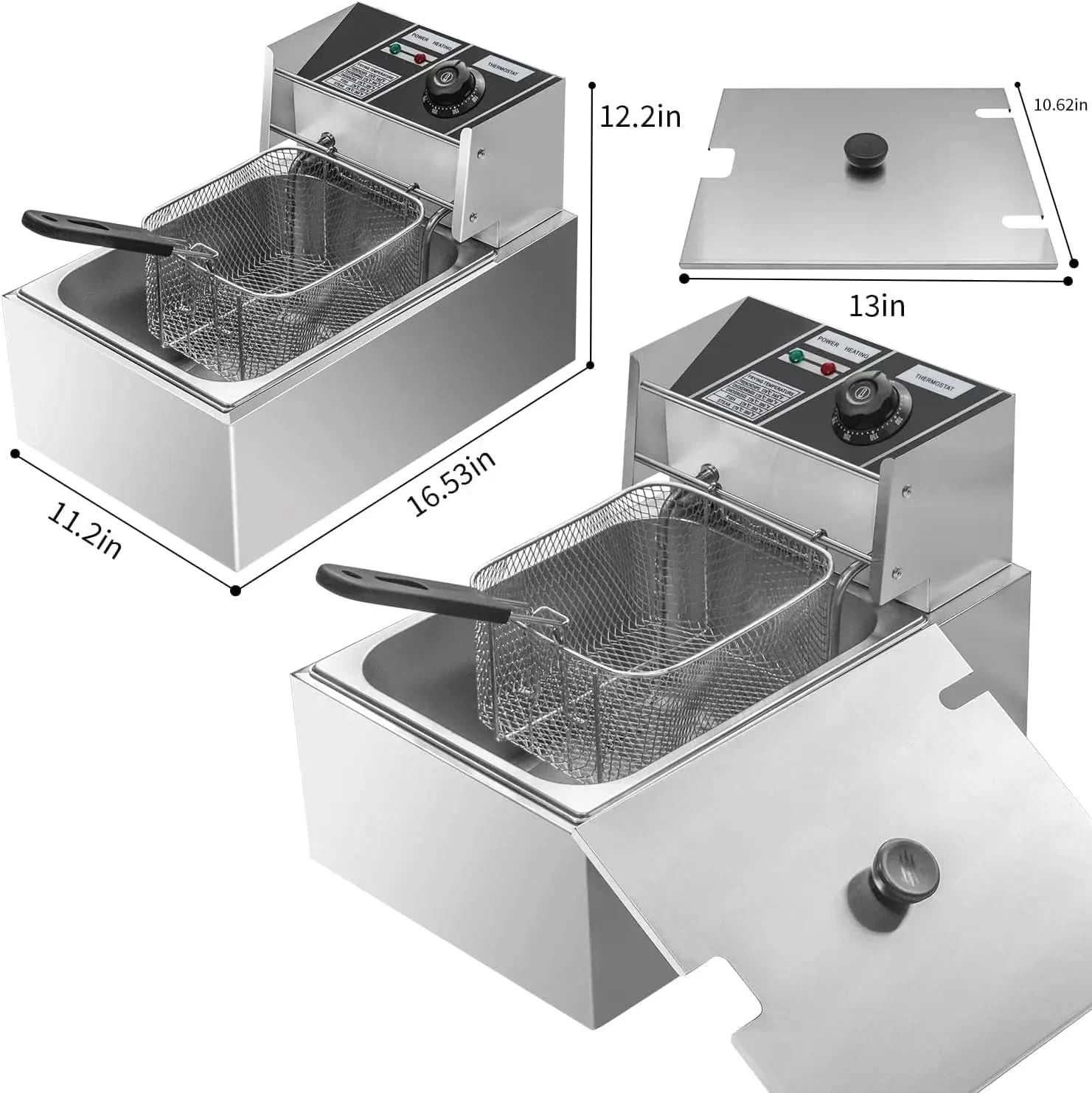 Heavy Duty Deep Fryer, 6.3QT/6L Stainless Steel Large Single-Cylinder Electric Fryers with Removable Basket and Professional Hea - M & M Global