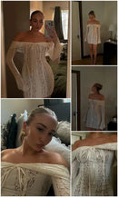 Mozision Floral Lace Off-shoulder Maxi Dress For Women White Strapless Backless Long Sleeve Bodycon Club Party Sexy Long Dress - M & M Global