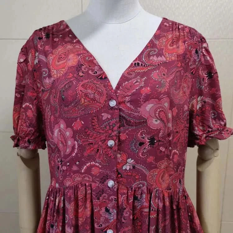 TEELYNN boho long dress Vintage 2023 floral print Chiffon three quarter sleeve v-neck summer Gypsy Hippie women dresses vestidos - M & M Global