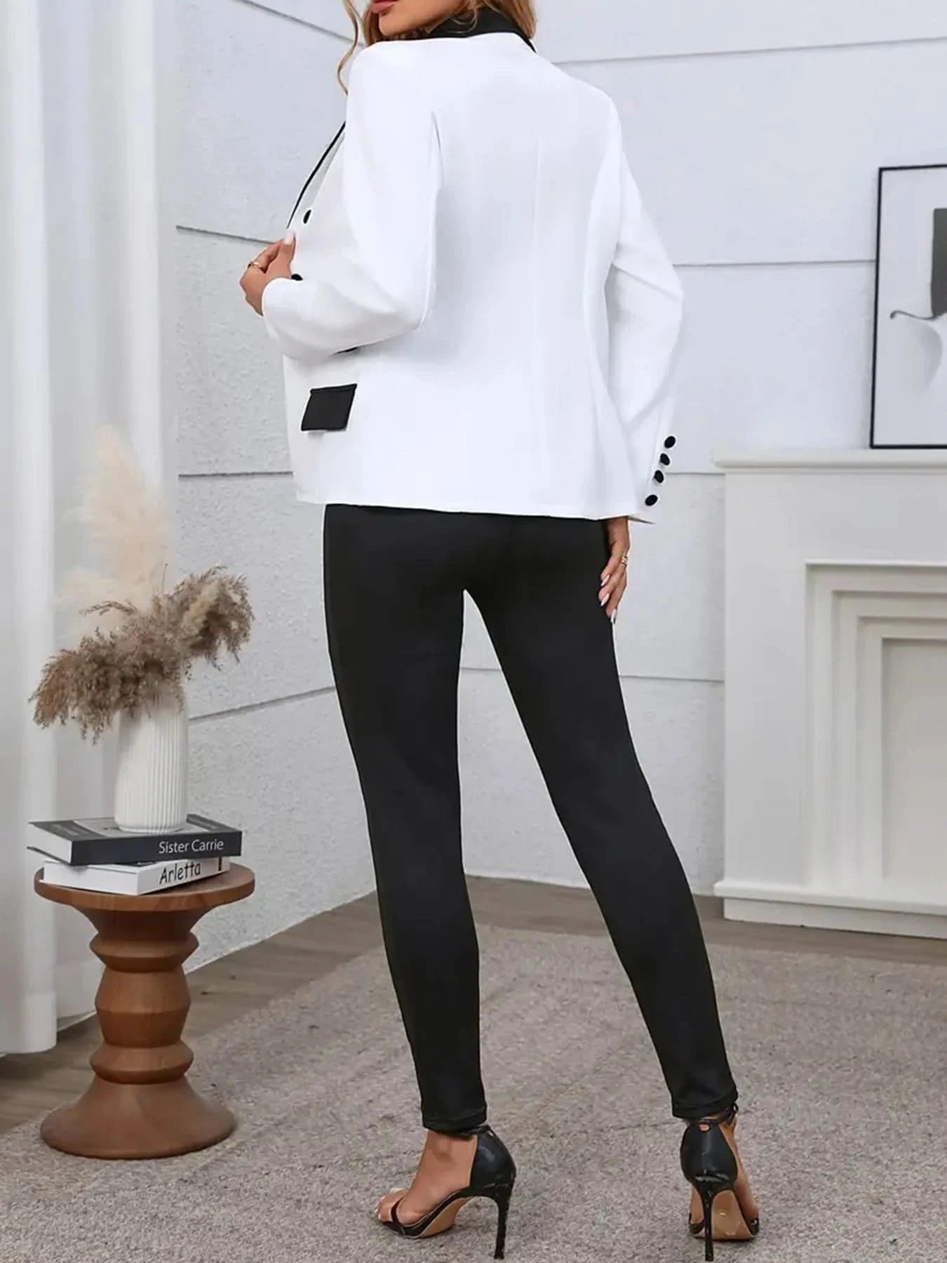 Women's Gradient Color and Snake Print Business Casual Two-Piece Suit Set, Double Breasted Long Sleeved Lapel Suit Jacket and Hi
