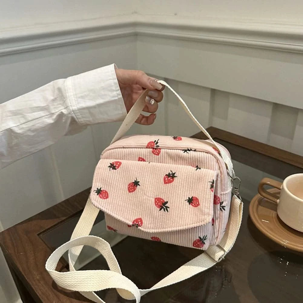 Corduroy Cartoon Shoulder Bag with Adjustable Strap Trendy Crossbody Bag Adorable Shoulder Bag Women Commute Bag - M & M Global