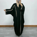Ramadan Luxury Muslim Fashion Bat Sleeve Moroccan Turkiye Dubai Dress Middle East Arab Dress Sequins Golden Velvet Long Dress - M & M Global