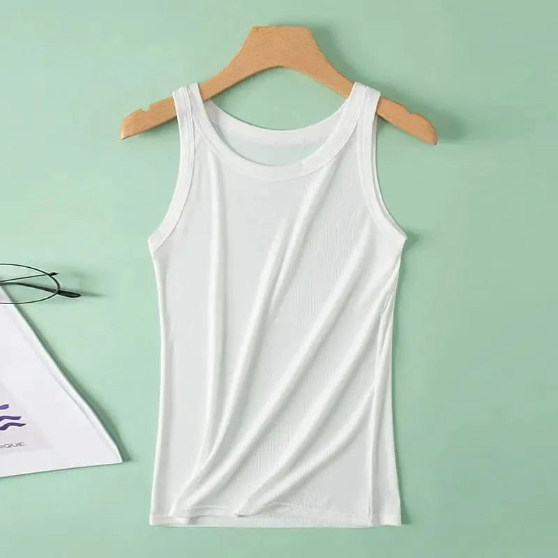 European and American Size Ladies Suspender Vest Sleeveless Top Solid Color Sexy Thread Bottoming Vest for Four Seasons. - M & M Global