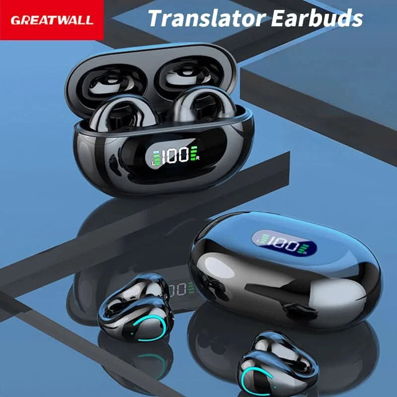 GREATWALL New AI Translation Earphones, Ear Clip High Definition Stereo Sound Quality Sports Fitness Wireless Earphones