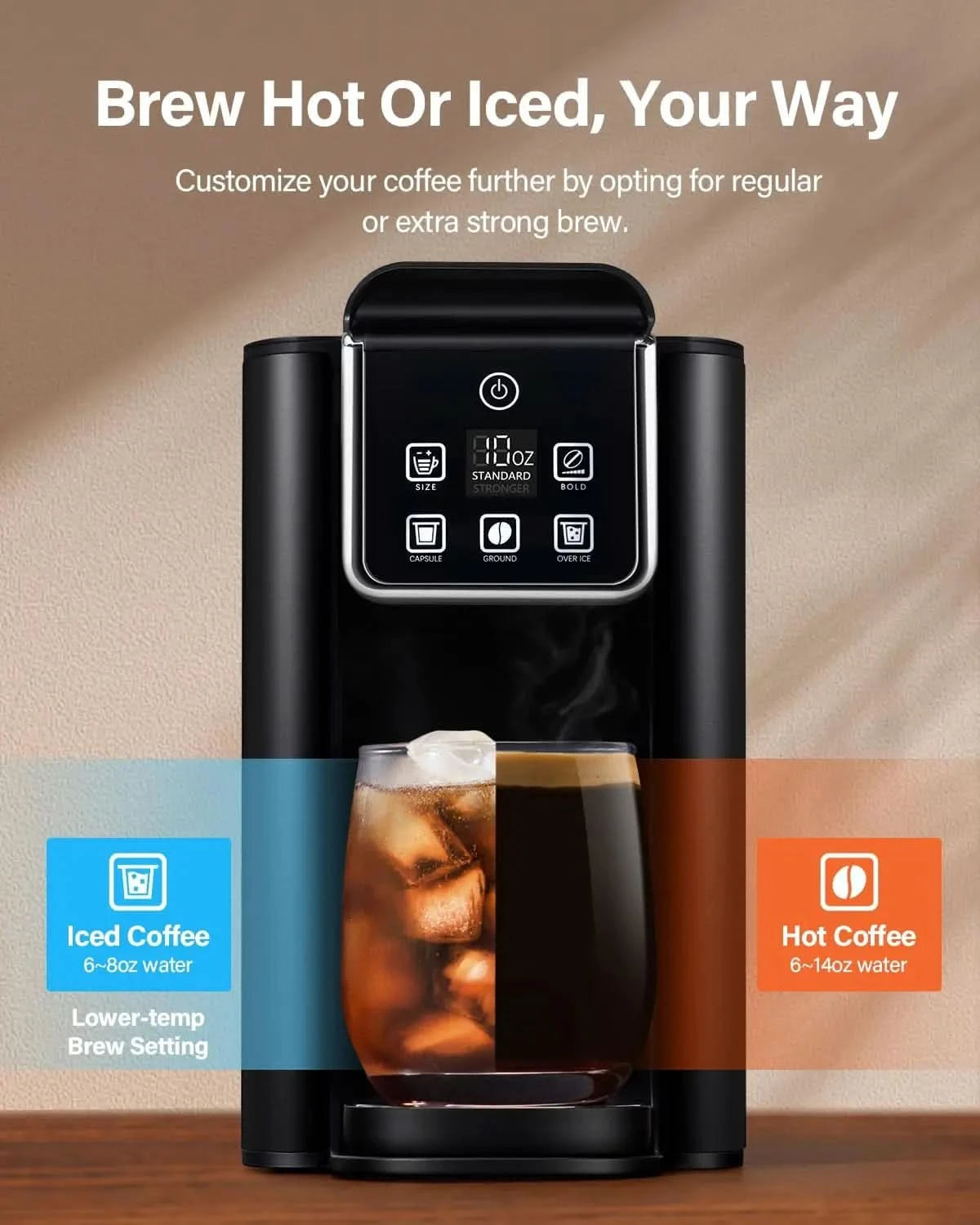 Single Serve Coffee Maker 2.0, Hot and Iced Coffee Machine for K Cup Pods & Ground Coffee, 6 to 14 oz Brew Sizes, 50 oz Removabl - M & M Global