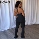 Doyerl Halter V-neck Backless One Piece Jumpsuit Women Sexy Hollow Out Sleeveless Night Club Outfits Birthday Rompers Overalls