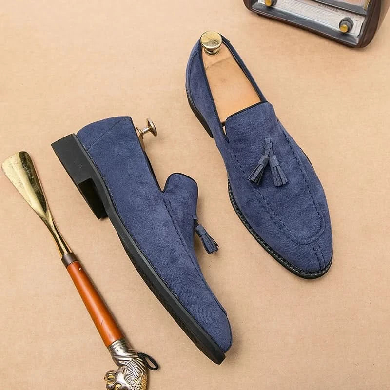 Men's Loafers Brand Suede Leather Shoes Vintage Slip-on Classic Casual Men Driving Shoes Wedding Male Dress Shoes Tassel pointed - M & M Global