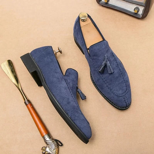 Men's Loafers Brand Suede Leather Shoes Vintage Slip-on Classic Casual Men Driving Shoes Wedding Male Dress Shoes Tassel pointed - M & M Global