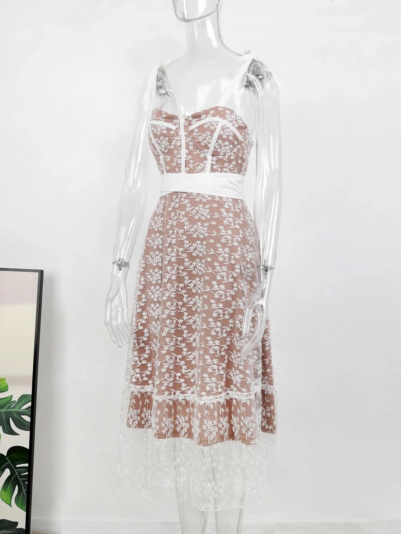 Sexy Lace Jacquard See Through Women Dress Sleeveless Tie Up Backless lace Long Dress Summer Party Ladies Bandage Party Dress - M & M Global