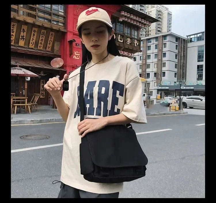 Collage Student School Bags Women&Men Unisex Crossbody Bags Multipockets Messenger Bag Simple Nylon Shoulder Bag - M & M Global