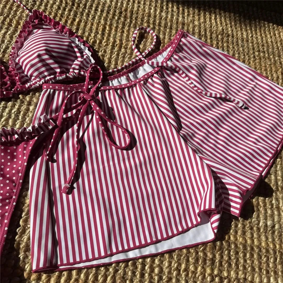 New Striped Polka Dot Halter Shorts Bikini Female Swimsuit Women Swimwear Three-pieces Bikini set Bather Bathing Suit Swim V6384 - M & M Global