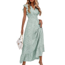Polka Dot Dress For Women Sexy V-Neck Long Dress Casual And Fashionable Ruffle Edge Short Sleeved High Waisted Dress - M & M Global