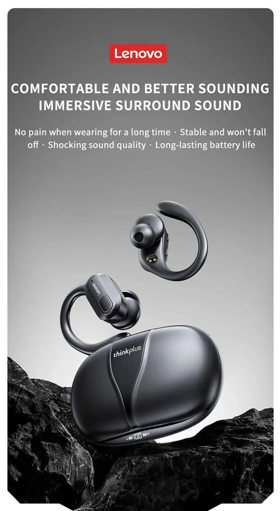 100% Lenovo Official Genuine Thinkplus XT80 Wireless Bluetooth Earphones 100h Ultra-long Battery Life Waterproof Sport Headphone - M & M Global