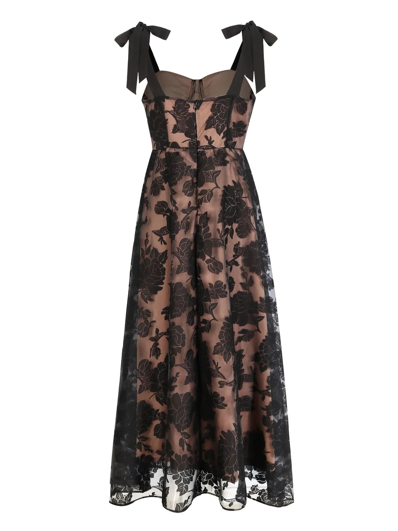 Sexy Lace Jacquard See Through Women Dress Sleeveless Tie Up Backless lace Long Dress Summer Party Ladies Bandage Party Dress - M & M Global