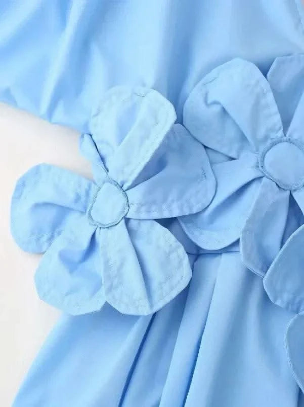 Blue V-Neck Waist-Fitted Bow-Decored Long Dress For Women Fashionable And Elegant European And American Style - M & M Global