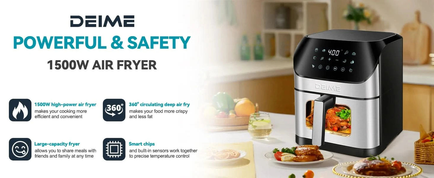 Air Fryer 6.2 QT Oilless 1500W Large Capacity Oven Air Fryers Healthy Cooker with 10 Preset, Visual Cooking Window, Non-Stick Ba - M & M Global