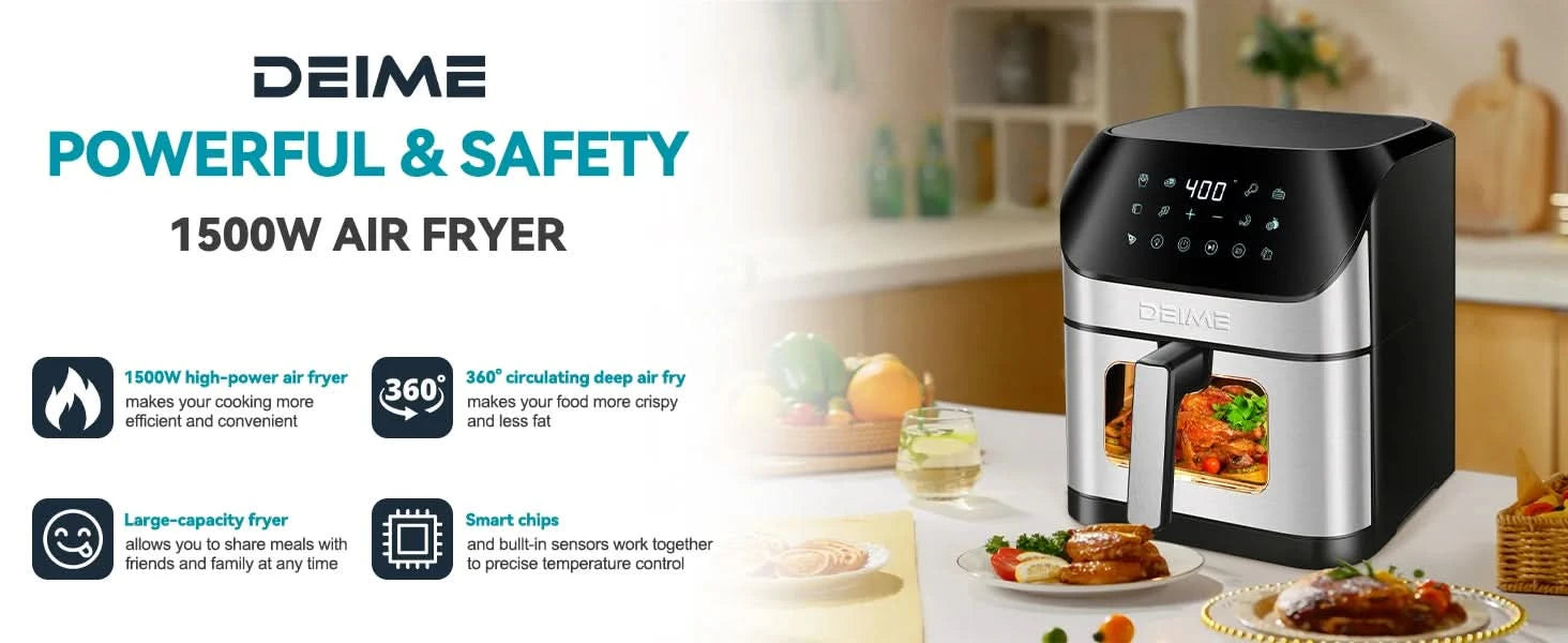 Air Fryer 6.2 QT Oilless 1500W Large Capacity Oven Air Fryers Healthy Cooker with 10 Preset, Visual Cooking Window, Non-Stick Ba - M & M Global