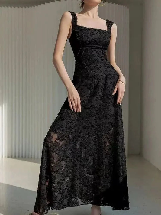 Sexy Lace Jacquard See Through Women Dress Sleeveless Tie Up Backless lace Long Dress Summer Party Ladies Bandage Party Dress - M & M Global