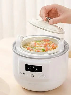 Slow Cooker White, Small Slow cooker 1QT, Smart Appointment, Ceramic Interior pot, Automatic Multi-function Rice Cooker, Elecric - M & M Global