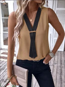 Elegant Women's Blouse Tees 2023 Summer Fashionable Style V-Neck Panel Sleeveless Top Lady Shirt S-XXXL - M & M Global