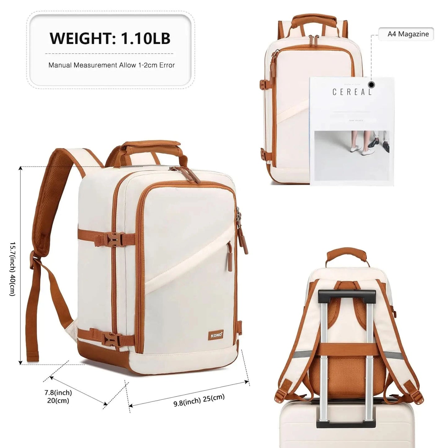 Kono Cabin Bag 40x20x25 for Ryanair Underseat Travel Carry-on Backpack Cabin Size 20L - M & M Global