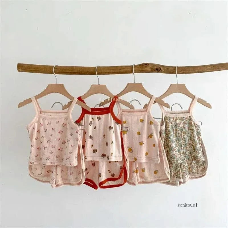 Baby Clothes Sets Summer Toddler Girl Strap Suits Cotton Printing Baby Boy Tops Tee and Shorts Infant Tracksuit Newborn Sets - M & M Global