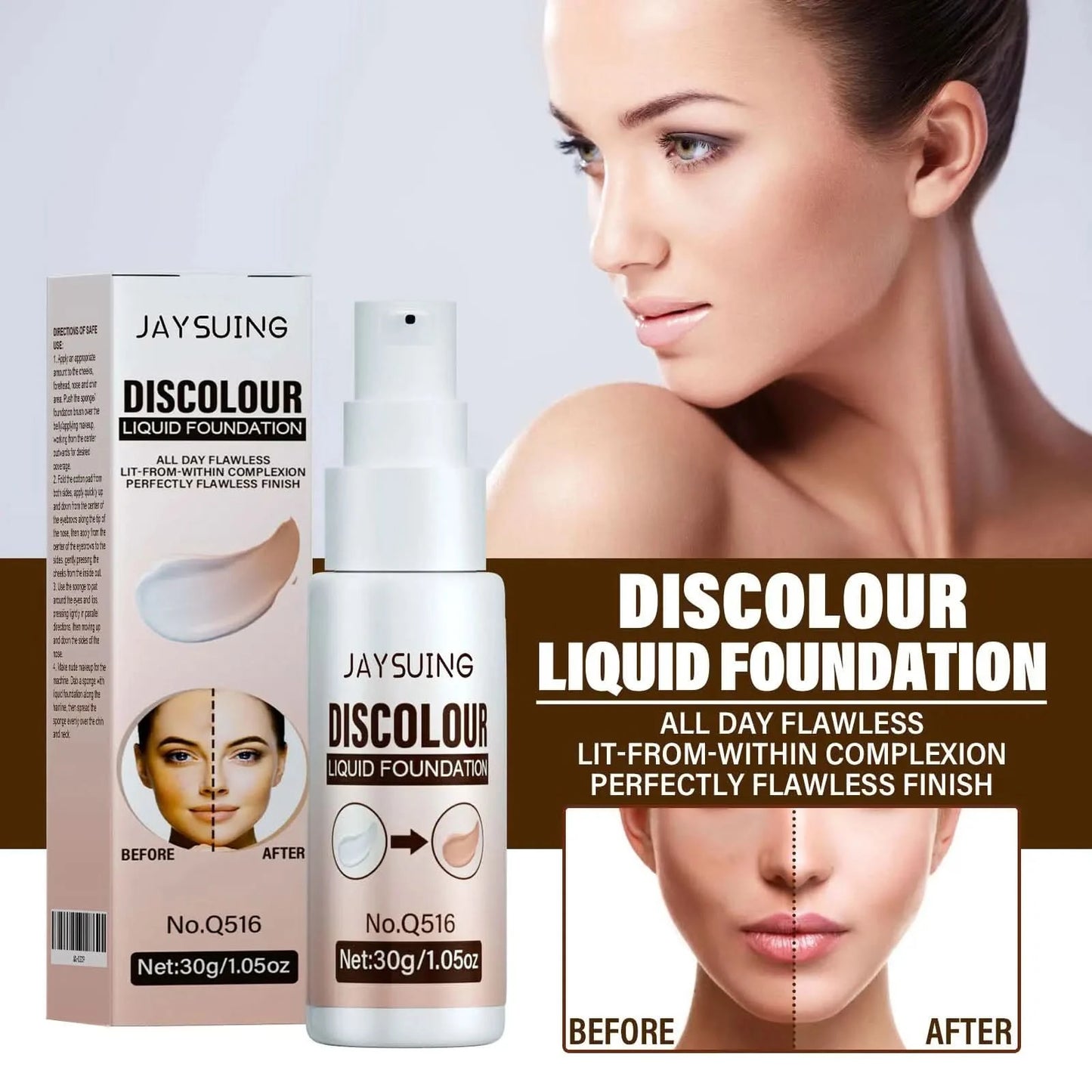 Jaysuing Liquid Foundation Temperature Color Changing Waterproof No Creasing Long-lasting Moisturizing No Separation Makeup - M & M Global