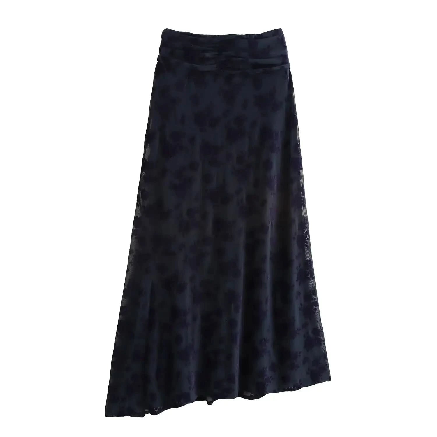 TRAFZA Vintage Casual Chic Women Flocking Suit O-Neck Backless Sleeveless Top Asymmetrical Long Skirt Fashion 2025 Spring Suit - M & M Global