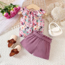 Kids Casual Summer Clothing Sets Outfits for Girls 2024 New Toddler Floral Print Ruffles Tops Short Pant Fashion Children 1-8Y - M & M Global