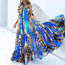 Sexy Summer Party Dress Women Fashion Bow Straps High Waist Pleated Beach Dress Chiffon Casual Floral Print Bohemian Long Dress - M & M Global