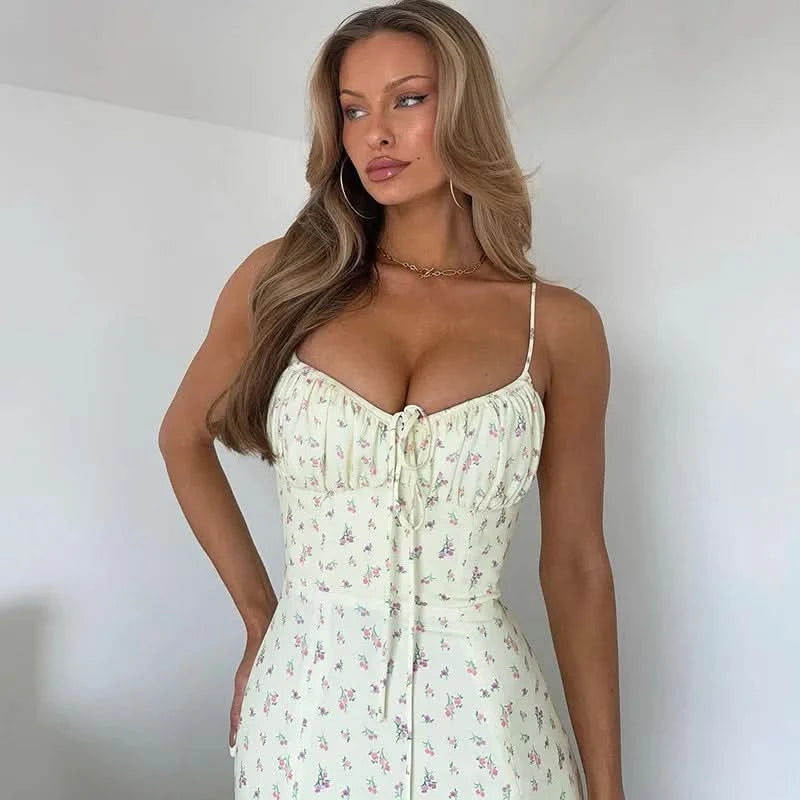 Women Elegant Floral Beach Vacation Bodycon Streetwear Long Dress 2024 Summer Clothes Wholesale Items For Business - M & M Global