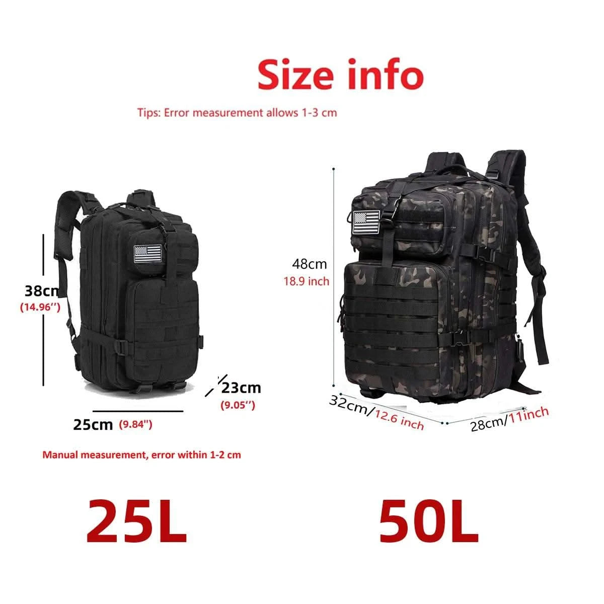 25L/50L Sturdy Nylon Waterproof Tactical Sports Trekking Fishing Hunting Camping Hiking Bag Backpack Outdoor Rucksacks - M & M Global