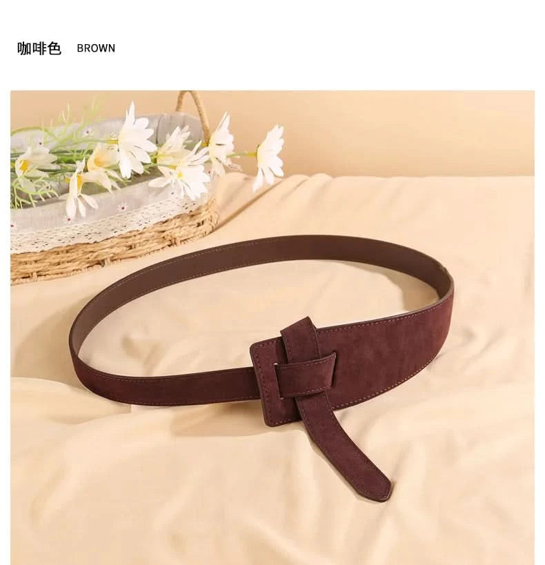 Knotted Belts for Women Belt Lady Waistband Soft Genuine Leather Suede Cowhide Waist Belt Straps Long Dress Coat Accessories - M & M Global