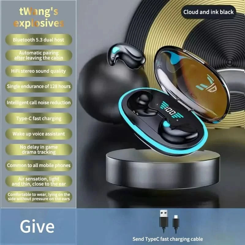 Sleep Wireless Earphone TWS Bluetooth 5.3 Headphones Hidden Earbuds IPX5 Waterproof Noise Reduction Sports Headset - M & M Global
