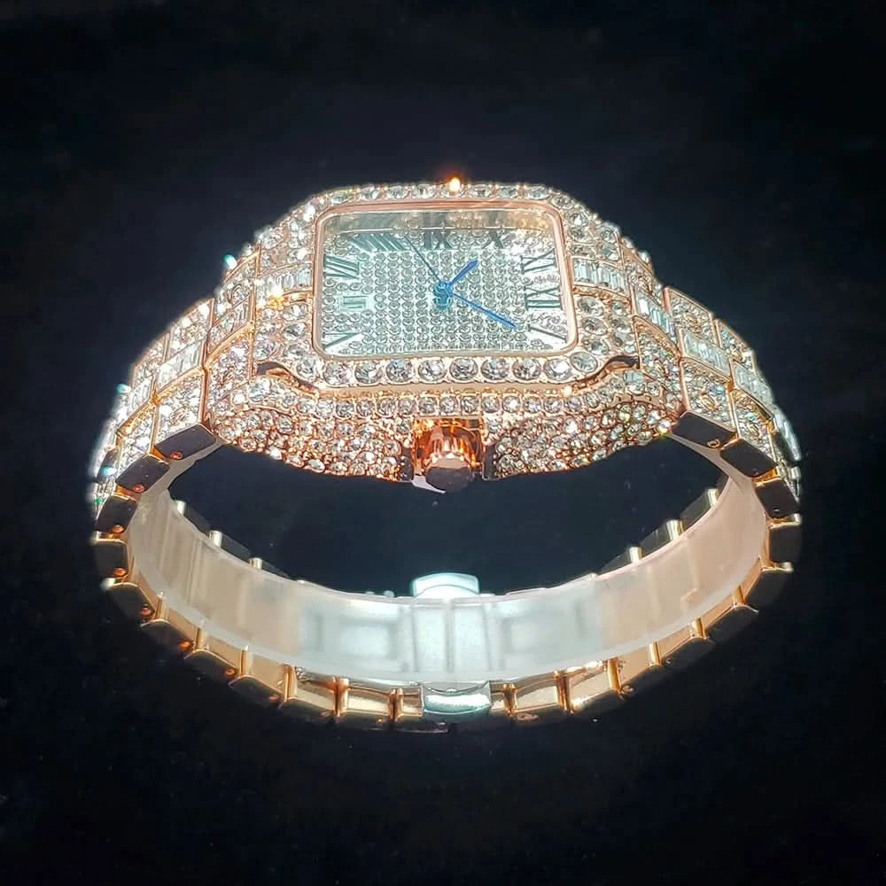 Luxury Original Brand Men Watch Fashion Bling Diamond Inlay Square Wristwatch Hip Hop Iced Out Man Jewelry Clock - M & M Global