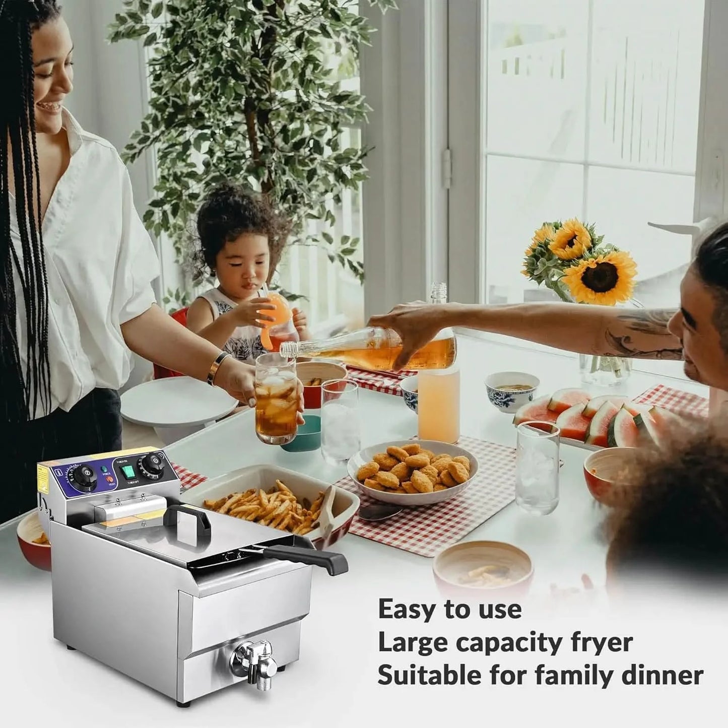 Commercial Electric Deep Fryer 11.7L 1500W Fryer w/Time Control and Oil Filtration Single Removable Basket Stainless Steel Count - M & M Global