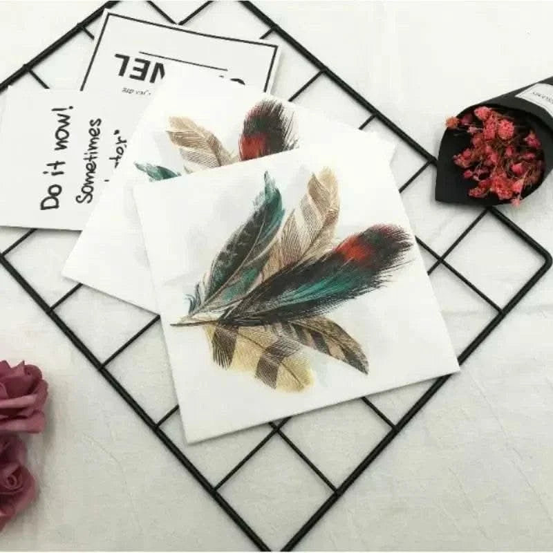 20pcs/pac Colourful Printed Napkin Feather Model Tissue Drawing Paper Restaurant Party Gathering Facial Tissue Mouth Cloth - M & M Global