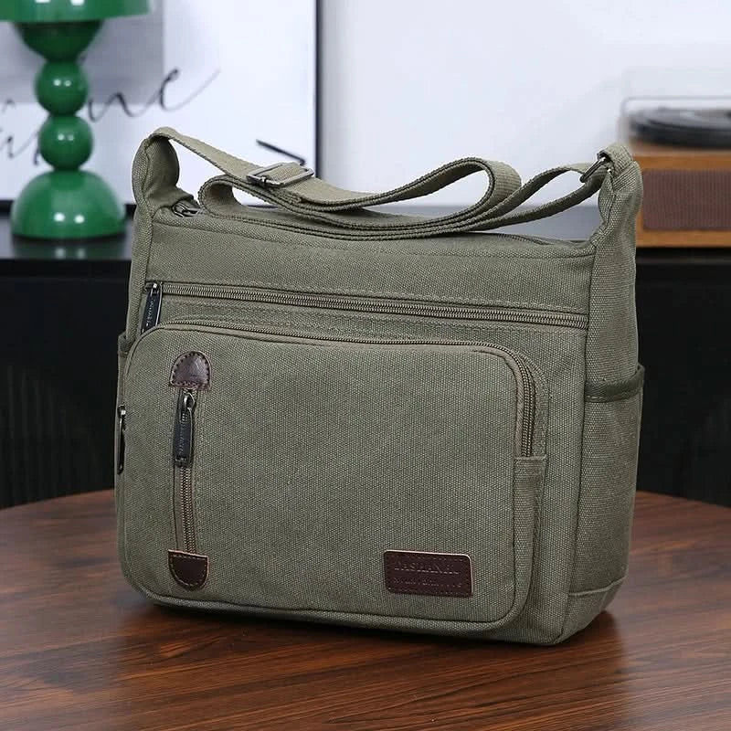 Men's Multi Pocket Casual Shoulder Bag - Adjustable Shoulder Strap, Zipper Closure, Ideal for Daily Commuting - M & M Global