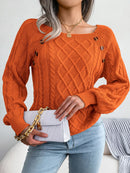 Women Casual Square Collar Buttons Long Sleeve Knitted Pullover Sweaters for Autumn Winter 2026