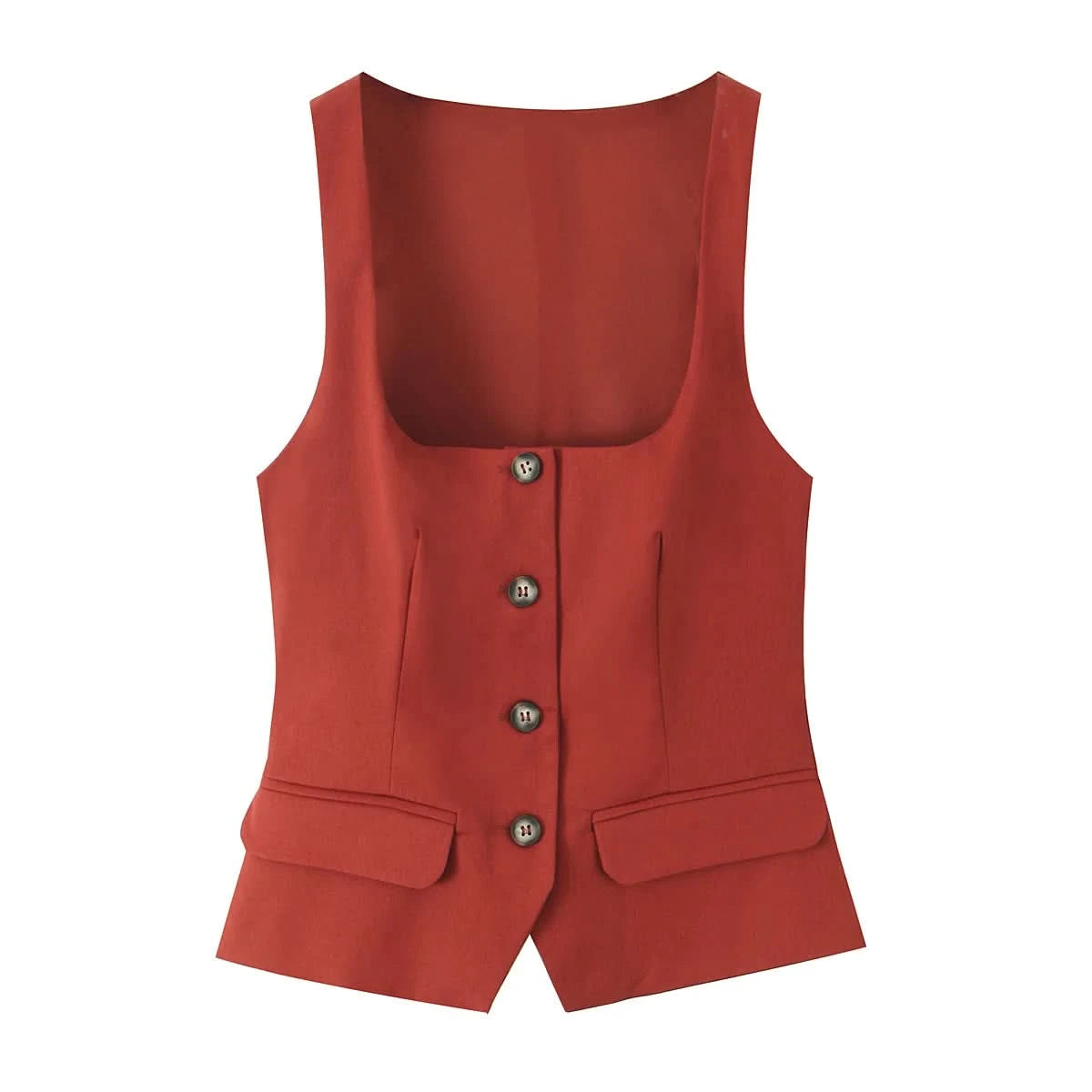 TFMLN 2025 Summer Women Sleeveless Solid Vests Chic Square Neck Office Waistcoat Female Single-breasted  Outwear Tops - M & M Global