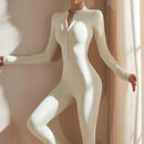 Womens Yoga Jumpsuits Long Sleeve Thin Slim Fit Stretch One Piece Playsuits Romper Sexy Fitness Female Basic Zipper Sportwears